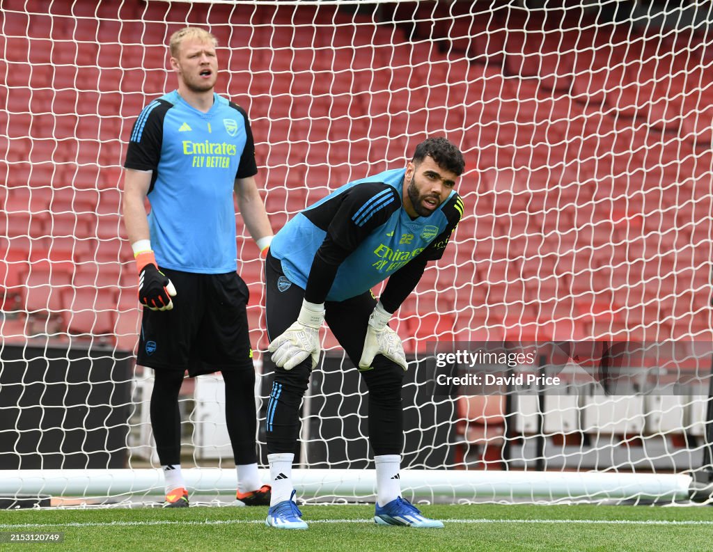 Arsenal Fc Training Routine David Raya and Aaron Ramsdale of Arsenal during the Arsenal training ...
