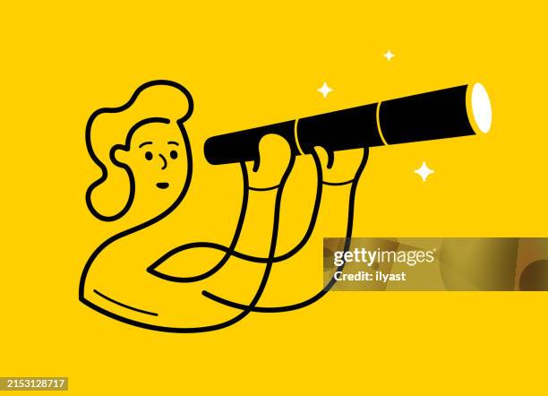 continuous editable line character with binoculars - lead stock illustrations
