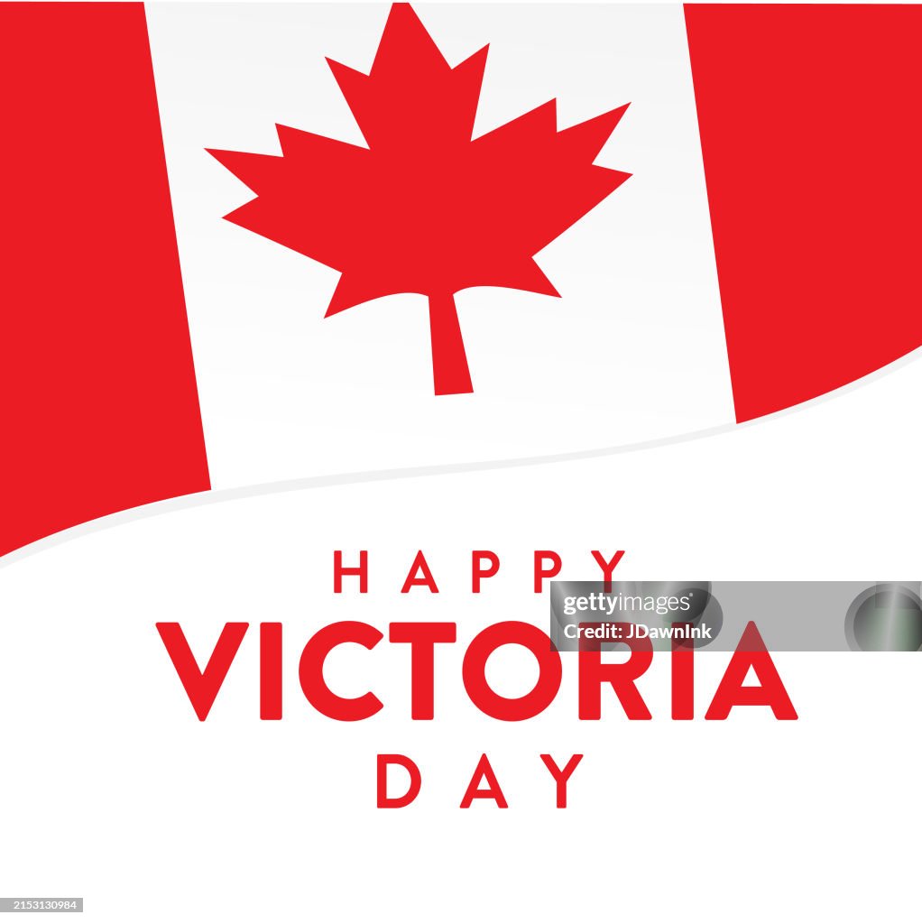 Happy Victoria Day May greeting with maple leaf web banner design template