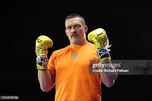 Oleksandr Usyk poses for a photo during the Ring Of Fire - Open Workouts session ahead of the IBF, IBO, WBA, WBC and WBO Undisputed World Heavyweight...