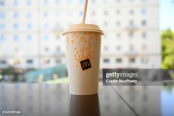 McDonalds milk shake is seen in a McDonalds restaurant in Warsaw, Poland on 17 May, 2024.