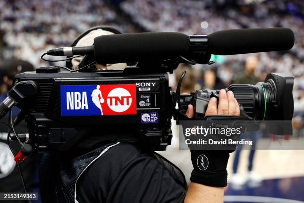 View of the NBA on TNT logo on a broadcast camera prior to the start of the third quarter of Game Four of the Western Conference Second Round...