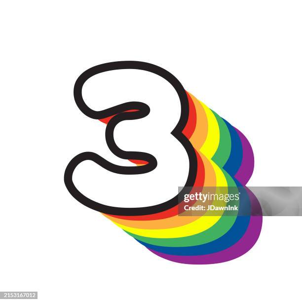 lgbtq pride rainbow colored font number 3 design on white background - pride flag white background stock illustrations