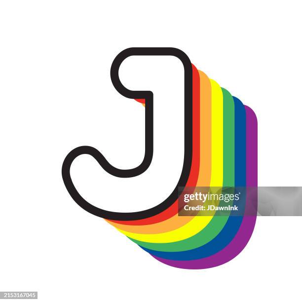 lgbtq pride rainbow colored font letter j design on white background - letter j stock illustrations