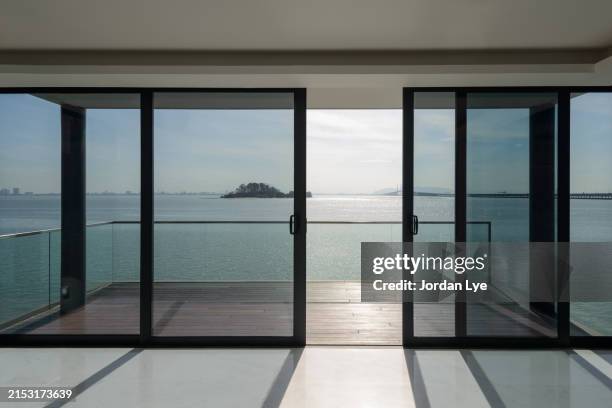 unfurnished room with sea view - building storey stock pictures, royalty-free photos & images