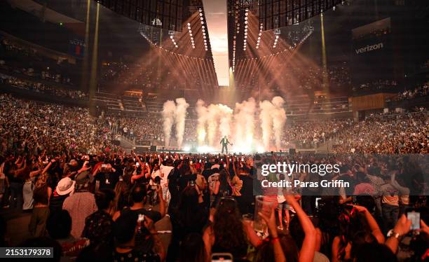 Bad Bunny performs onstage during night two during his "Most Wanted" tour at State Farm Arena on May 15, 2024 in Atlanta, Georgia.