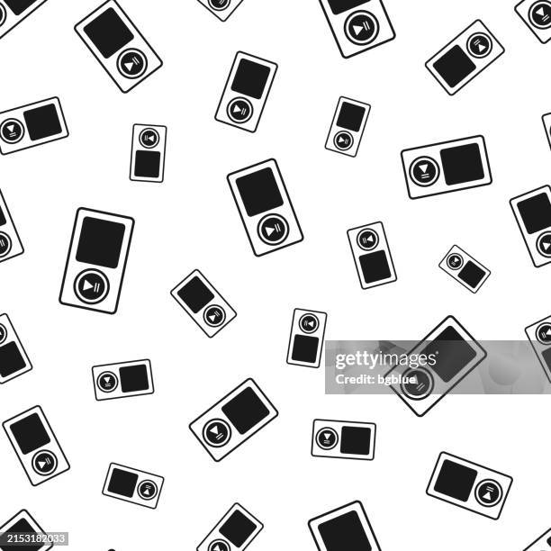 mp3 player. seamless pattern. icons on white background - multimedia background stock illustrations