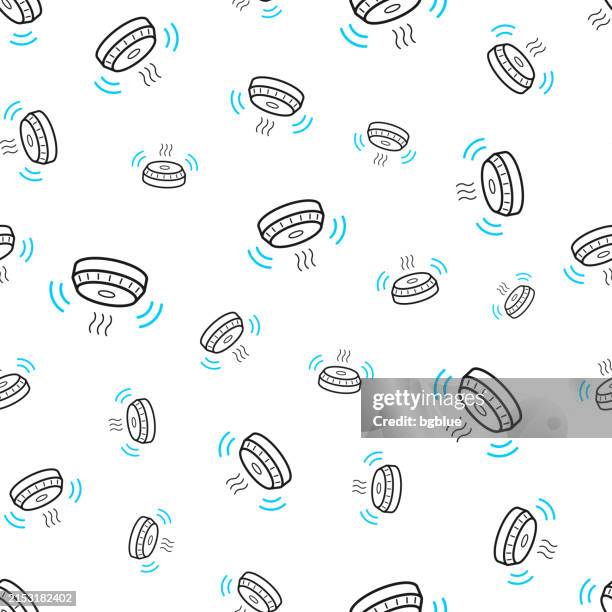 ilustraciones, imágenes clip art, dibujos animados e iconos de stock de detector de humo. patrón sin costuras. iconos de línea sobre fondo blanco - smoke-detector-with-smoke