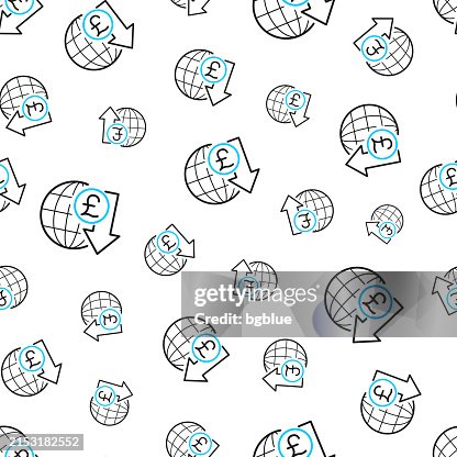 Pound rate decrease. Seamless pattern. Line icons on white background Pound rate decrease. Seamless pattern. Line icons on white background