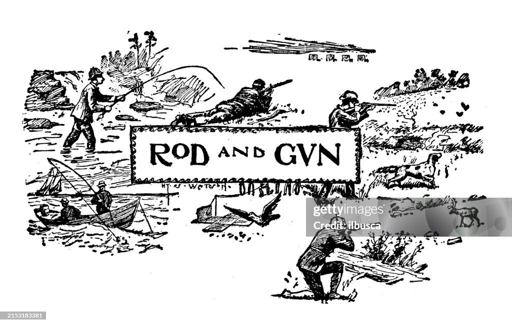Rod Rifle Drawing Antique Image Rod And Gun High-Res Vector Graphic - Getty Images