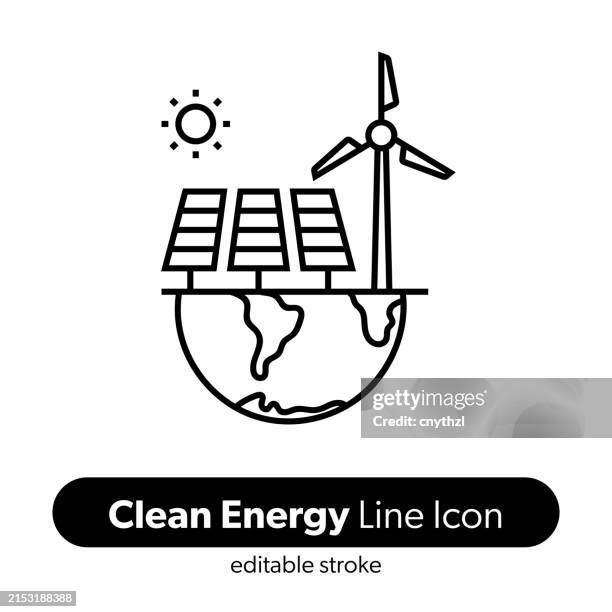 clean energy line icon. editable stroke vector icon. - windmill icon stock illustrations