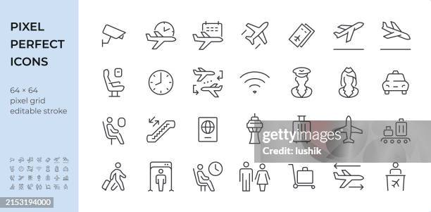 ilustraciones, imágenes clip art, dibujos animados e iconos de stock de airport icon set. editable stroke weight. pixel perfect icons. - avion papel