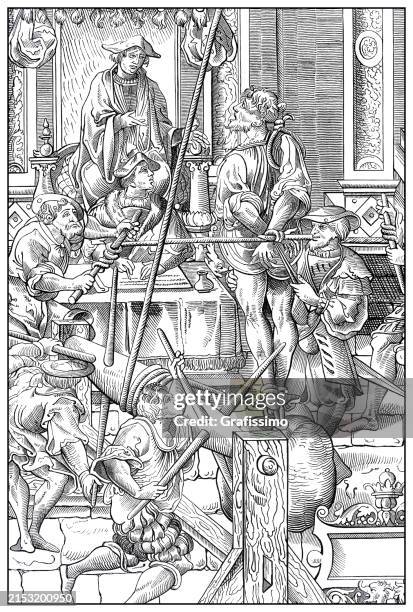 illustrations, cliparts, dessins animés et icônes de homme torturé par pendaison 16ème siècle - medieval torture devices