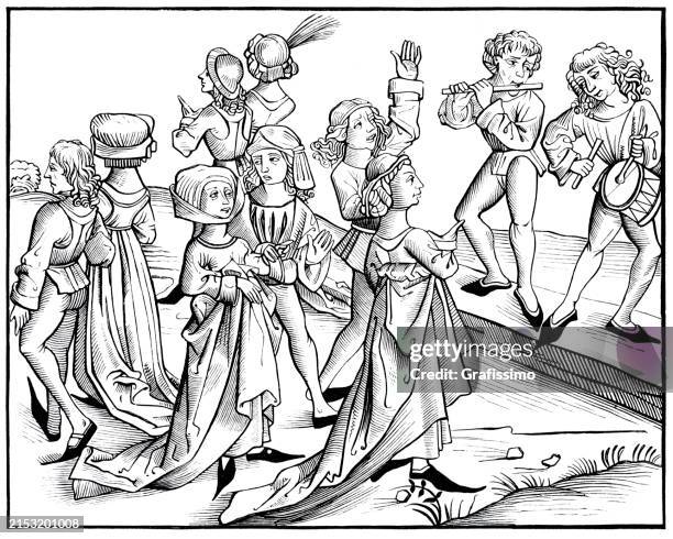 die tänzerinnen der weihnachtsnacht nürnberg deutschland 15. jahrhundert - mittelalterlich stock-grafiken, -clipart, -cartoons und -symbole
