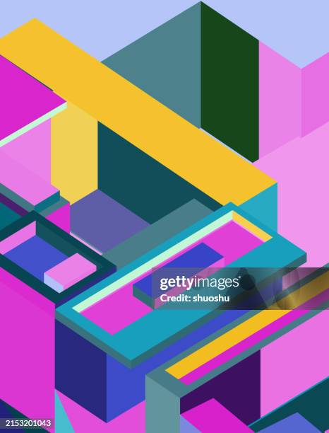abstract color geometric cube modern building structure illustration background - office cubes stock illustrations
