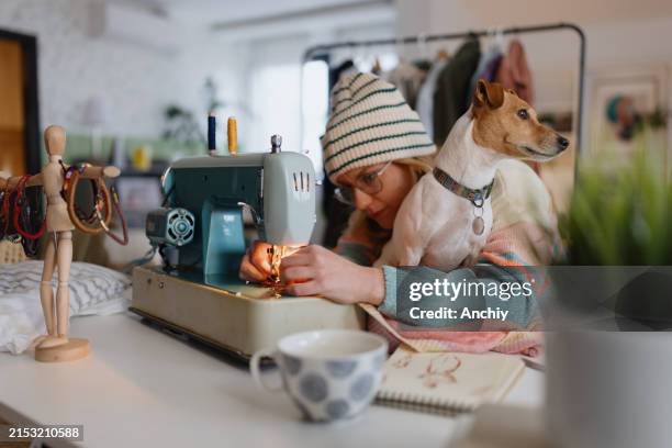 repurposing old clothes - sewing machine stock pictures, royalty-free photos & images