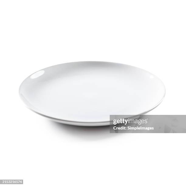 empty white plate on isolated white background - serving dish stock pictures, royalty-free photos & images