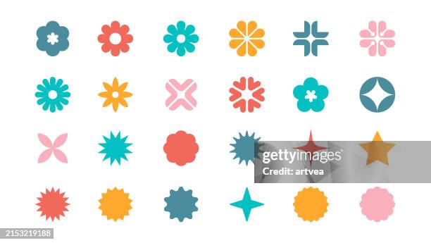 abstract figures collection. graphic elements. sparkle icons. emoticons. stars symbols. - abstract forms stock illustrations