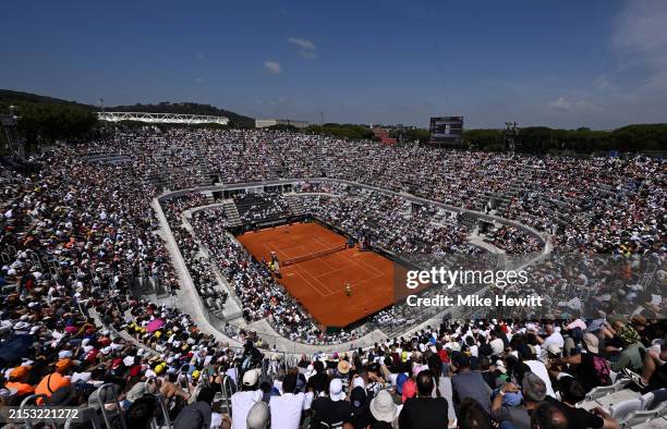 General view play on Centrale during the Men's Singles Quarterfinal between Tommy Paul of United States and Hubert Hurkacz of Poland on Day Eleven of...