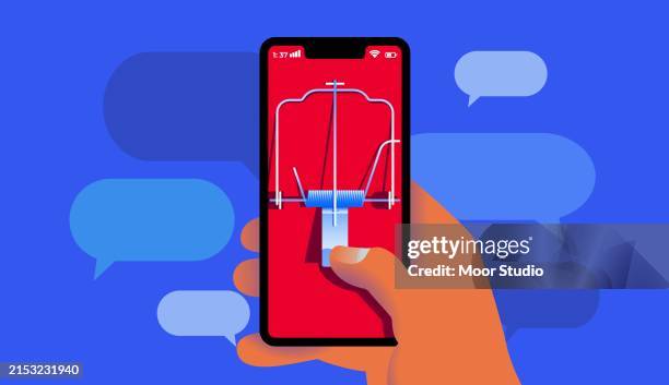 ilustraciones, imágenes clip art, dibujos animados e iconos de stock de teléfono con concepto de fraude de trampa para ratones - spyware