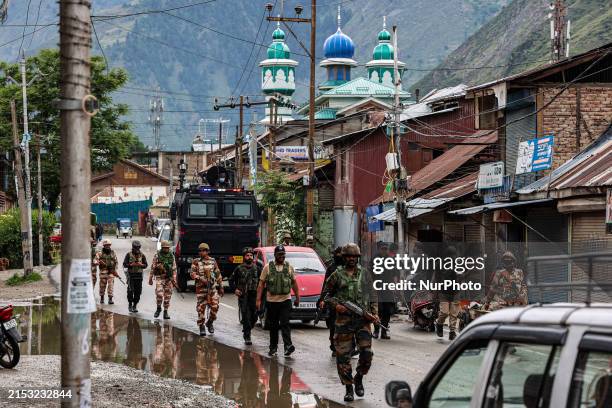 Indian Army soldiers, CRPF, and JK Police officers are patrolling while being on high alert as security is being beefed up ahead of the fifth phase...
