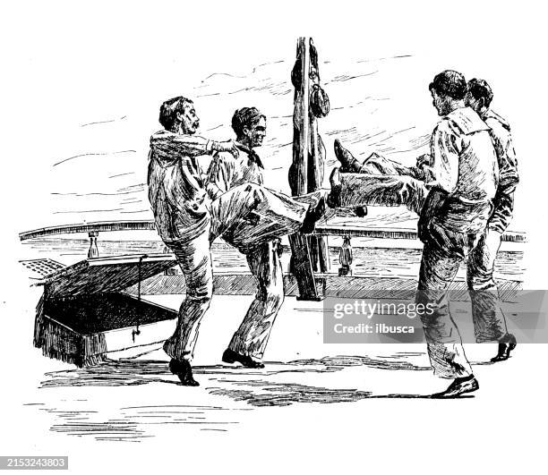 antique image: us navy soldiers - man dancing funny stock illustrations