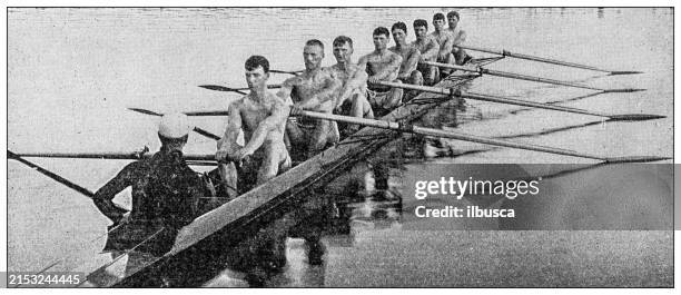 antique image: harvard rowing crew, 1893 - harvard university stock illustrations