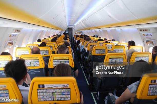 Buzz plane seats are seen during flight from the airport Balice near Krakow, Poland on May 18, 2024.
