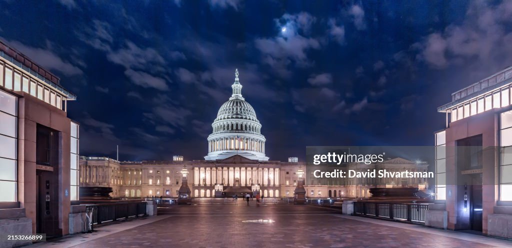 The East Side of the US Capitol Building at night, Washington DC, USA.