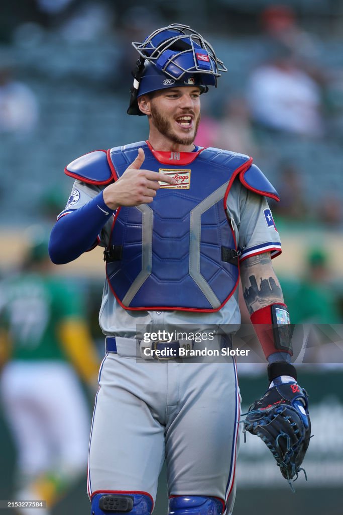 Texas Ranger Heim Jonah Heim of the Texas Rangers walks back to the dugout at the end ...