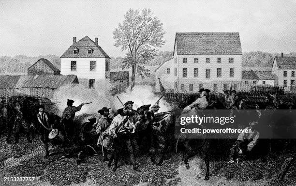 illustrations, cliparts, dessins animés et icônes de bataille de lexington de la guerre d’indépendance américaine dans le massachusetts, états-unis - 18e siècle - first fight