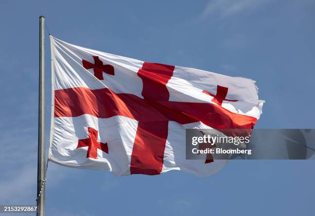 Georgian flag flies at Batumi Sea Port in Batumi, Georgia, on May 10, 2024. Georgia's president warned the country may lose its chance to join the...