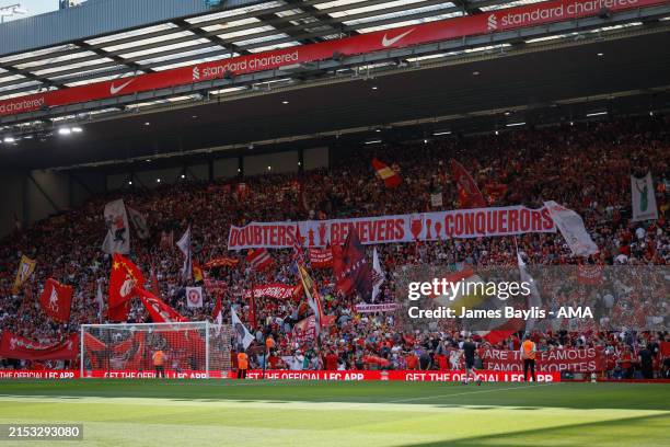 General view of the Top stand inside Anfield before the Premier League match between Liverpool FC and Wolverhampton Wanderers at Anfield on May 19,...