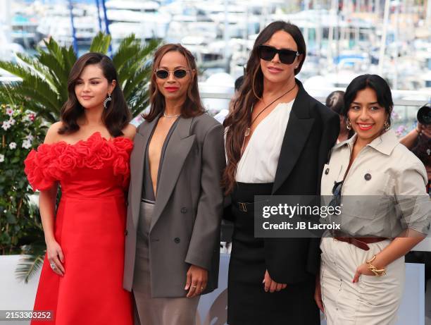Selena Gomez, Zoe Saldana, Karla Sofía Gascón and Adriana Paz attend the "Emilia Perez" Photocall at the 77th annual Cannes Film Festival at Palais...