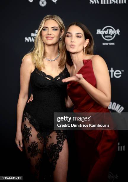 Kate Upton and Lily Aldridge attend the Sports Illustrated Swimsuit 2024 Issue Release and 60th Anniversary Celebration at Hard Rock Hotel New York...