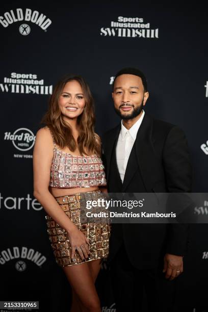 Chrissy Teigen and John Legend attend the Sports Illustrated Swimsuit 2024 Issue Release and 60th Anniversary Celebration at Hard Rock Hotel New York...