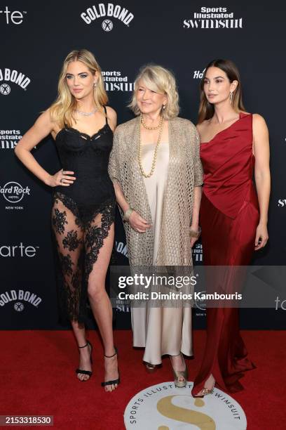 Kate Upton, Martha Stewart and Lily Aldridge attend the Sports Illustrated Swimsuit 2024 Issue Release and 60th Anniversary Celebration at Hard Rock...