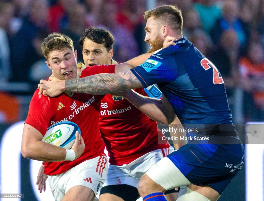 Scotland , United Kingdom 17 May 2024; Jack Crowley of Munster is Scotland , United Kingdom 17 May 2024; Jack Crowley of Munster is