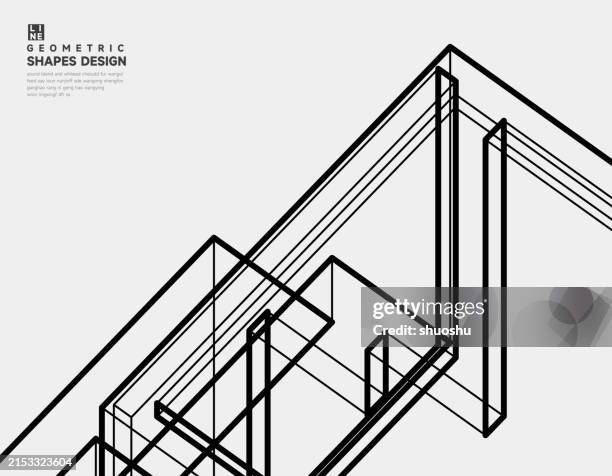 abstract black and white perspective sketch structure line pattern material background - building-sketch stock illustrations