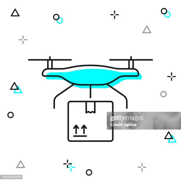 drone delivery. line icon on white background - remote control helicopter stock illustrations