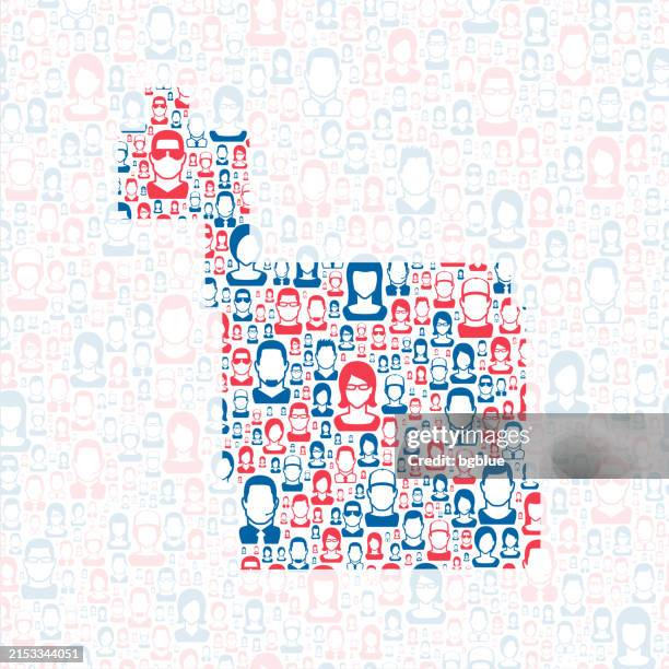 ward county, north dakota. map with blue and red people - minot north dakota stock illustrations