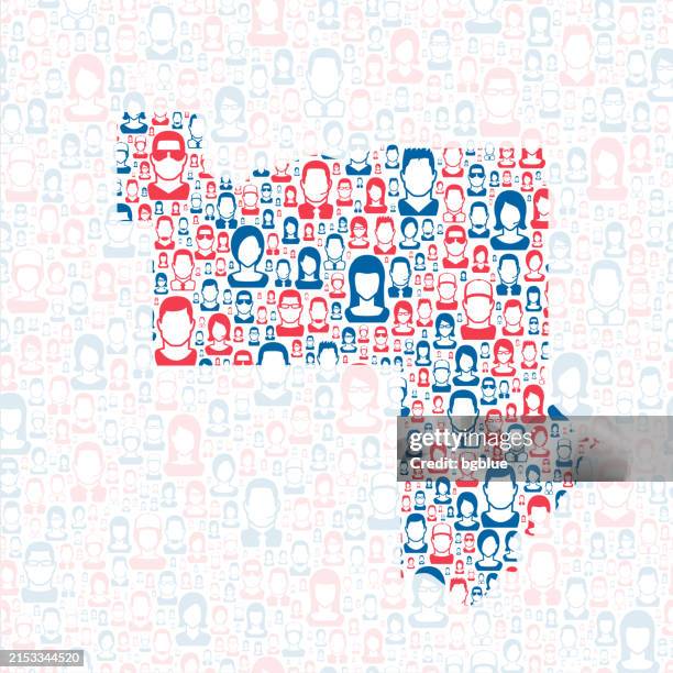 muskogee county, oklahoma. map with blue and red people - muskogee oklahoma stock illustrations
