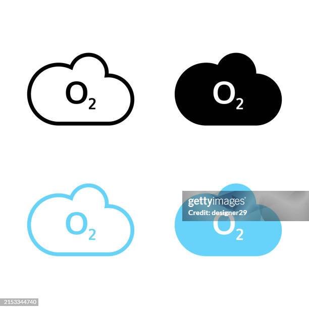 illustrazioni stock, clip art, cartoni animati e icone di tendenza di o2, design vettoriale del set di icone dell'ossigeno. - ossigeno