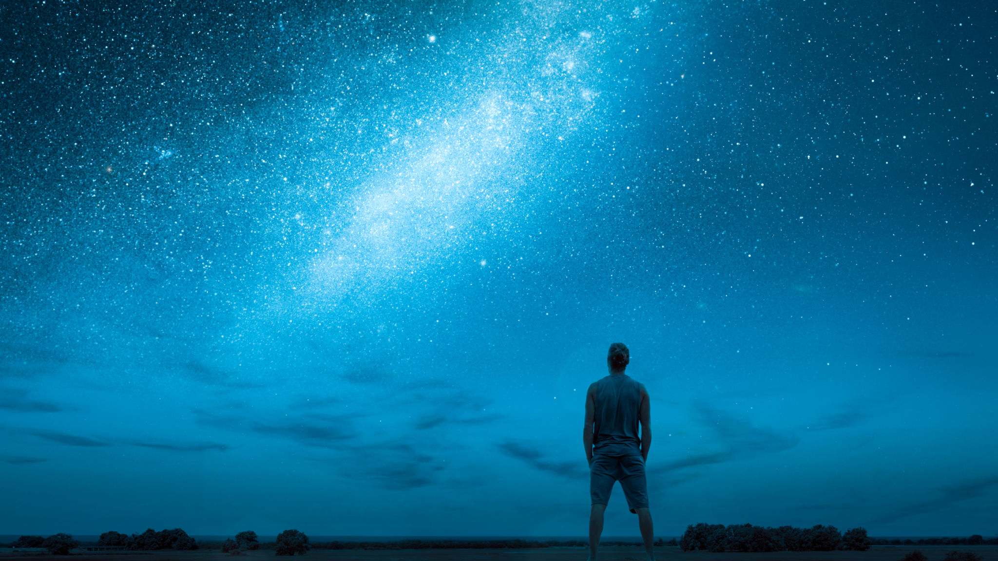 Person Stargazing Under a Starry Night Sky with the Milky Way Person Stargazing Under a Starry Night Sky with the Milky Way