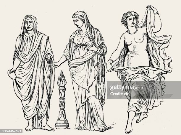 illustrazioni stock, clip art, cartoni animati e icone di tendenza di abito dell'antica roma: sommo sacerdote, sacerdotessa della dea vesta, ballerina - mitologia