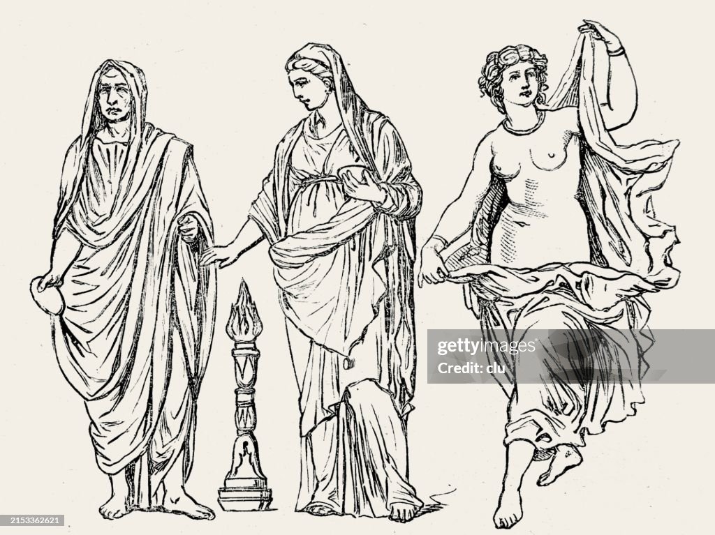 Ancient Roman dress: High Priest, Priestess of the goddess Vesta, dancer