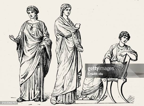 ilustrações de stock, clip art, desenhos animados e ícones de ancient roman dress, women in stola and palla - roma antiga
