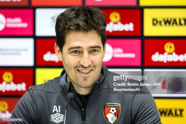 Head Coach Andoni Iraola of Bournemouth during a press conference at Vitality Stadium on May 17, 2024 in Bournemouth, England.