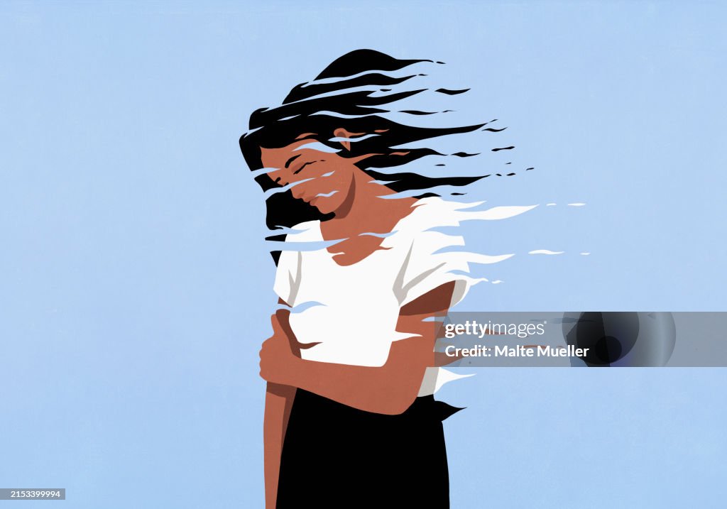 Ripples distorting depressed woman
