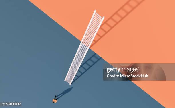 man standing before a white ladder - stege bildbanksfoton och bilder